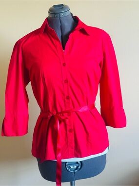 MKM Designs Vibrant Red Button-Front Shirt with Self Tie Belt